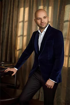 Men Navy Blue Smoking Jacket Designer Wedding Velvet Dinner Party Wear Blazers  • $135.89