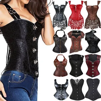 Women Steampunk Burlesque Waist Training Trainer Corset Lace Up Bustier Shaper • $41.79