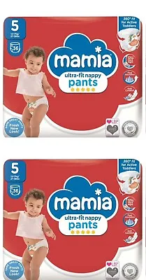 Mamia Ultra Fit & Dry Soft Nappy Pants Size 5/36 Pack 12-17kg/27-38lbs X 2 Packs • £13.70