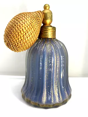 Gleaming!   VTG Perfume Atomizer.  Gold-dusted Segoso Murano Glass Italy.  1950s • $88