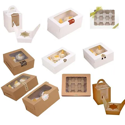 VDL Windowed Cupcake Boxes W/ Inner Trays 1 2 4 6 12 Cup Cakes • £4.68