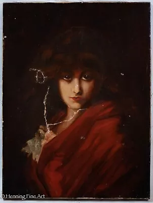 Beautiful Antique Female Oil Painting Aft Jean Jacques Henner Mary H Jones Mass • $325