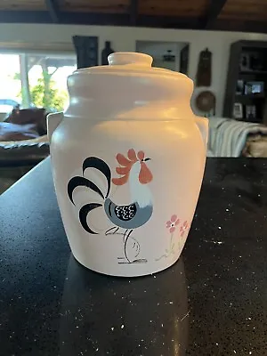 Arthur J. Ransburg 1940's 10”x8”Stoneware Hand-painted Rooster Jar. • $70