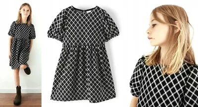 Zara Girl's Kids Black Short Sleeve Diamond Pattern A Line Dress 0046/700 Sz 6 • $20.39