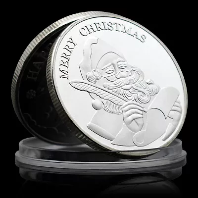 Merry Christmas Silver Coin Happy Holiday New Year Gift Santa Claus Memory Medal • $3.85