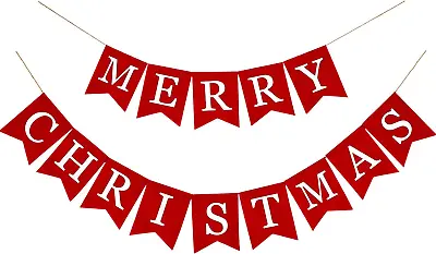 Merry Christmas Canvas Banners Red Christmas Bunting Garland Hanging Xmas Deco • $18.28