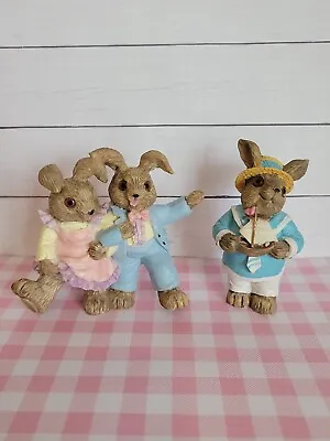 Vintage Mervyn's Sring Easter Bunny Rabbits Couple 3 Figurines 1992 • $12.95