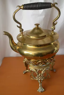 S. Sternau & Co. Spirit Kettle Brass With Stand Wood Handle C. 1890s Teapot • $120.31
