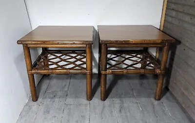 Vintage Pair Of Ficks Reed Mid Century Modern Boho Chic Square Bamboo End Tables • $337.50