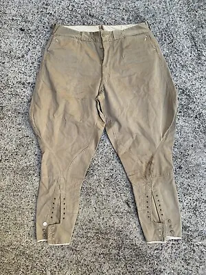 Vtg WW1 US Army Summer Khaki Cotton Twill Button Fly Breeches Jodhpurs 34x25 • $69.99