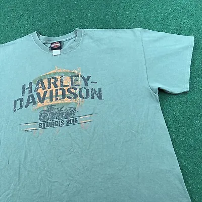 Vintage Harley Davidson Shirt Mens XXL Green Sturgis 2016 Racing Team Motorcycle • $11.21