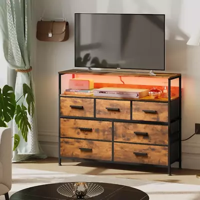 Dresser Built In LEDS And Outlets Very Spacious Modern Style 7 Drawers TV Stand • $125.09