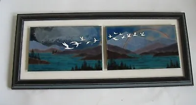 Vtg PR MCM Enamel On Copper Artwork Panels Birds Mountains Rainbow Signed VB • $229.55