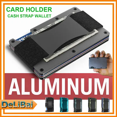 $11.99 • Buy Men Carbon Fiber Wallet Cash Strap RFID Blocking Slim Minimalist Aluminum Holder