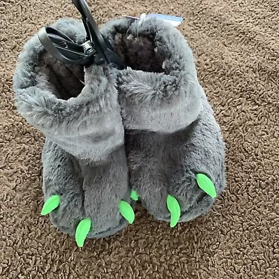 BNWT M&S Infant Boys Size 5 (23.5) Grey Monster Feet Slipper Boots • £6.99