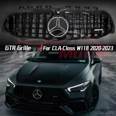 Black GTR Grille W/LED Mirror Emblem For Benz CLA-Class W118 20-23 CLA180 CLA250 • $155.99