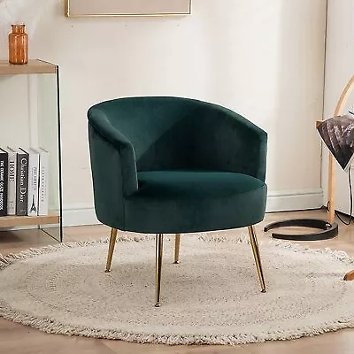 Velvet Armchair Accent Tub Barrel Chair With Gold Metal Legs Dark • $106.99