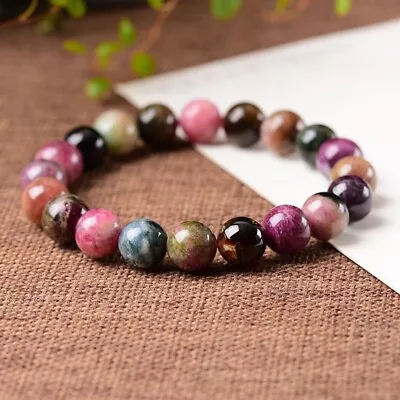 Natural 6mm Tourmaline Stone Beaded Bracelet Gemstone Stretch Bracelet Handmade • $13