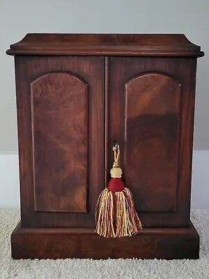 ❤️19th C Antique Collector's Table Top Cabinet Mahogany Miniature Chest Box +KEY • $395