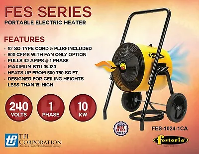 Fostoria FES-1024-1CA 10KW 240V 1Ph Portable Electric Salamander Heater Factory • $1340.16