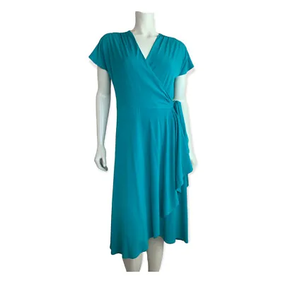 NEW Vicky Tiel Jersey Wrap Dress Size M Flutter Vneck Short Sleeve Midi Stretch • $23.99