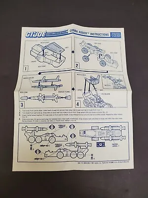 1988 Gi Joe Cobra Adder Blueprint Instruction Sheet Hasbro Vintage ARAH  • $10.80