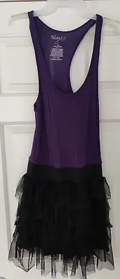 Miley Cyrus Max Azria Sz LG Tank Dress Black Ruffles Taffeta Goth Punk Rock EMO • $14.99