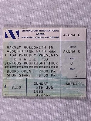 £21.25 • Buy David Bowie Ticket Original Serious Moonlight Tour Birmingham 1983