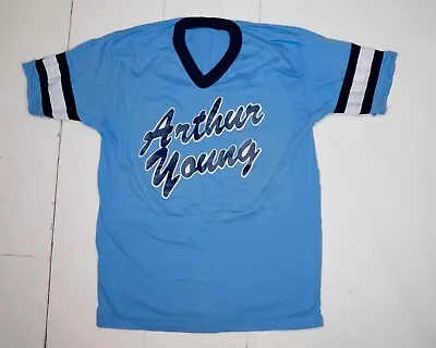 Vtg 80s Arthur Young #22 Men's T-Shirt Blue Athletic Ringer Stripes Mesh Sz M • $12.95