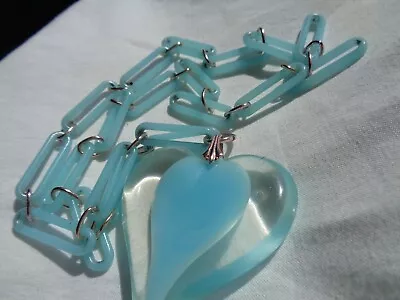 Vintage Costume Jewelry 1960’s-70’s Blue Lucite Heart Necklace • $19.99
