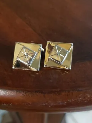 Vintage Gold Cufflinks GENUINE DIAMOND Accents 15mm Square From Pioneer  • $13.96