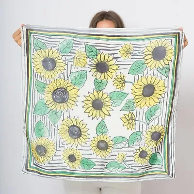 Hand Painted Silk Scarf Sunflower Scarf Summer Scarf Square Scarf White Scarf  • $33