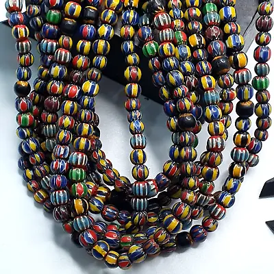 Vintage Venetian African Style Glass Chevron 6.5-7mm Beads Long Strand • $35