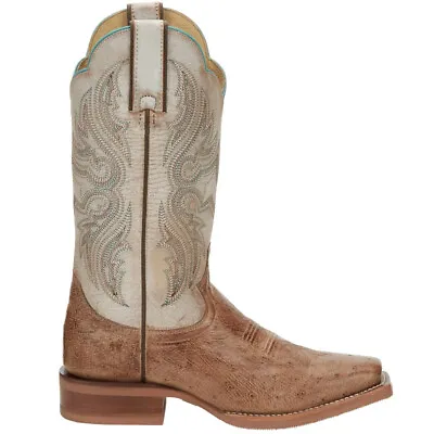 Justin Boots Willa Smooth Ostrich Square Toe Cowboy  Womens Beige Brown Casual • $93.97