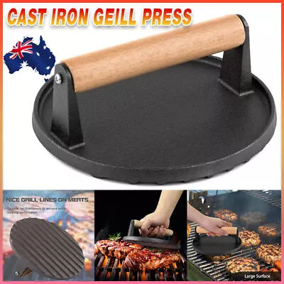 Cast Iron Burger Press Making Hamburger Steak Meat Smasher Utensils Grill BBQ AU • $18.25