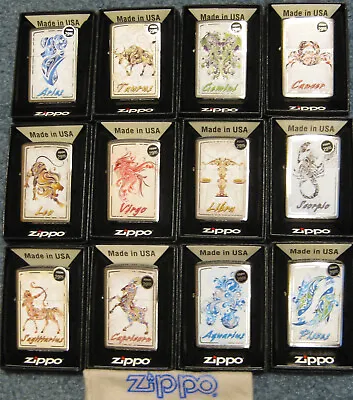 ZIPPO 12 BEAUTIFUL Lighters ZODIAC COMPLETE SET All New MINT IN BOXES Sealed • £236.99