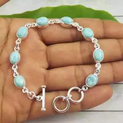 925 Sterling Silver Larimar Gemstone Beautiful Handmade Promise Bracelet R577 • $13.59