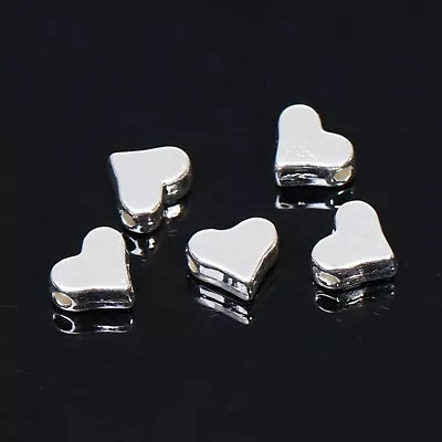 20 X Heart Shaped Metal Spacer Beads 7mm X 6mm Silver Plated -Small - Hole 1.2mm • £2.29