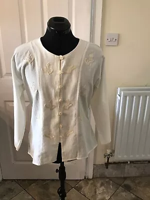 Pachacuti Cream Embroidered Buttoned Top Size M 3/4 Sleeves Hardly Worn • £15