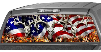 $47.20 • Buy Waving American Flag Buck Skull Flames Rear Window Graphic Decal Tint Suv Camo