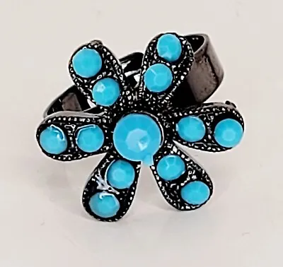 Vintage Ring Adjustable Size Band Boho Retro Flower Star Design Blue • $14.99