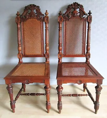 Pair Of Antique C19th High Back Carved And Caned Hall Chairs. Carolean Revival • £95