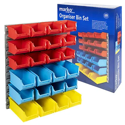25 Piece Organiser Bin Plastic Kit Storage Wall Unit Parts Bins Shelving Garage • £16.99