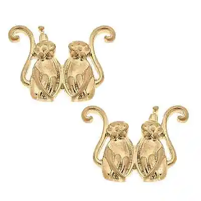 Double Monkey Stud Earrings Worn Gold • $15