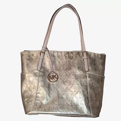 Michael Kors Jet Set Gold Metallic Mirrored Large Shoulder Tote Bag • $79