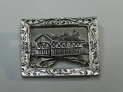 Vintage Covered Bridge Water Trees Brooch Pin • $6.99