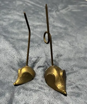 Vintage Brass Mouse Figurine Long Tail Receipt Spike Ring Holder Pair Of 2 Small • $18