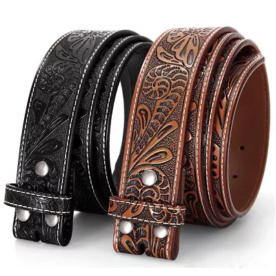 Classic Western Design Mens Leather Snap On Belt For Men Women Without Buckle • $18.99