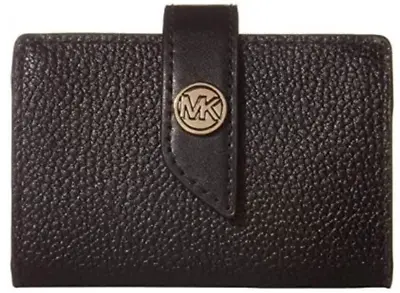 Michael Kors Tab Card Case Mini-Wallet Small Black Pebble Leather Snap-Close NWT • $45