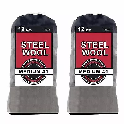 2-Pack Household Steel Wool 12 Pads Medium Grade #1 (2 Bags Of 12 Pads Total 2 • $11.69